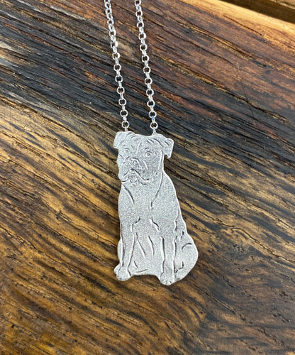 Silberkette mit Unikatanhänger Hund „Bulldogge“